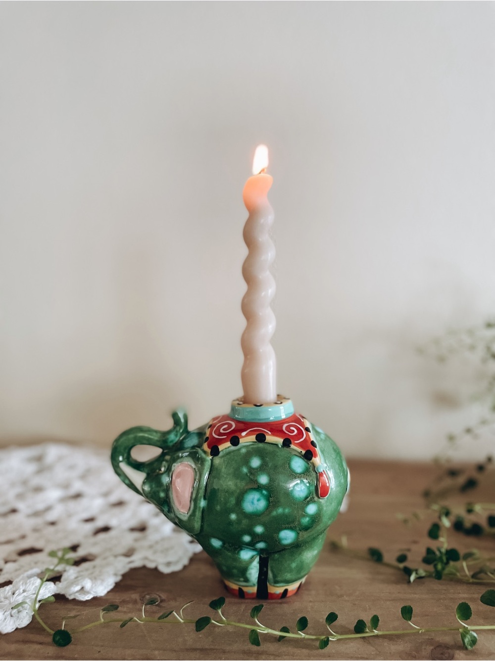 Hand-painted Whimsical Elephant Candle Holder